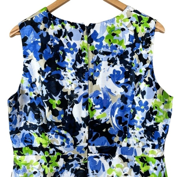 Black Label by Evan-Picone Blue & Green Floral Faux Wrap Sleeveless Dress Sz. 14 - Picture 5 of 12